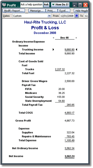 Sample Chart Of Accounts For Trucking Company